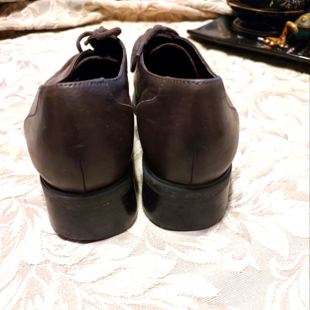 🐿️🍂🐿️Fab Vintage 90s Chocolate Brown Genuine Leather Suede Oxfords - 7.5M - Picture 6 of 10